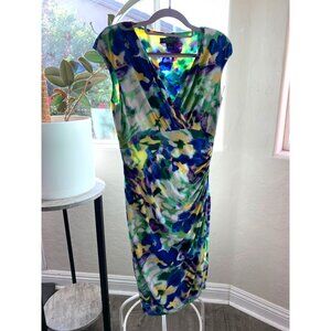 Womens Ralph Lauren Sz 2 Jersey Knit Iris Floral Dress Cap Sleeve Mini Wrap 6856